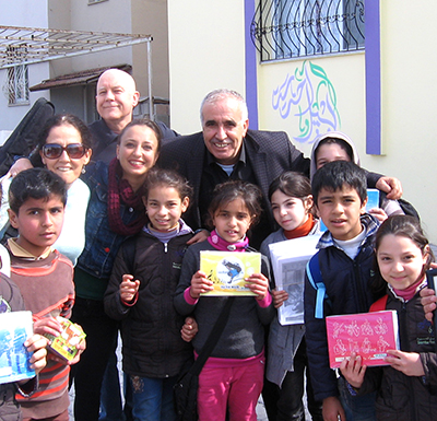 Some of the Syrian kids with school supplies we brought for them.